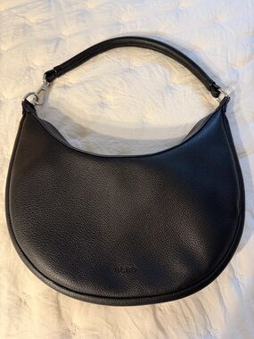 BCBG Black Pebbled Leather Crescent Hobo Shoulder Bag